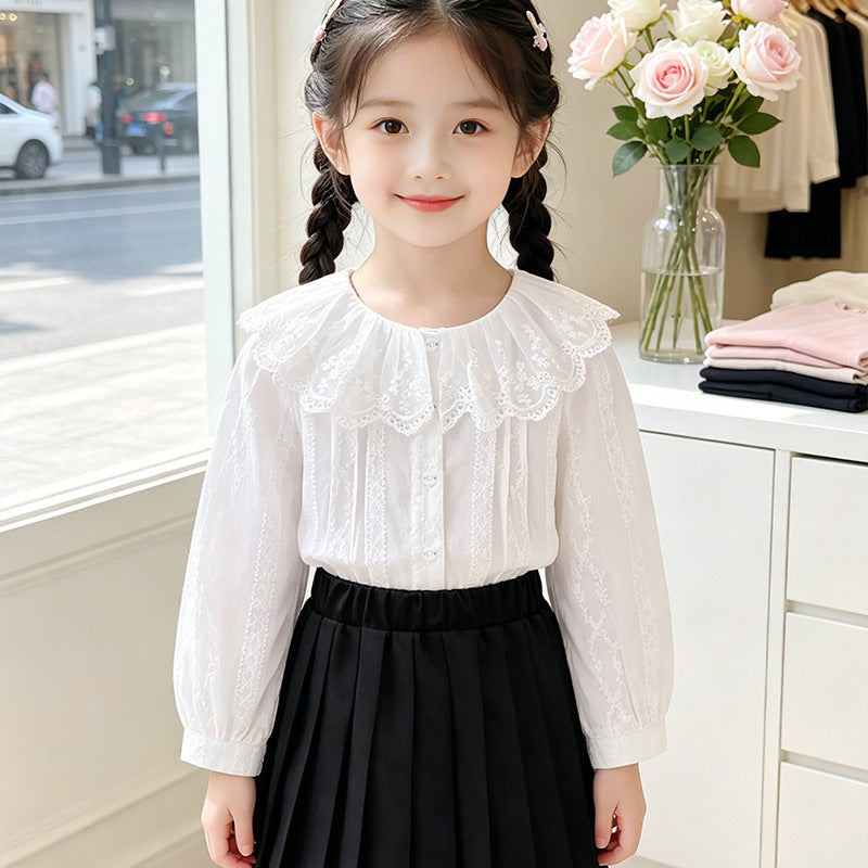 Mädchen Bluse mit romantischem Spitzenkragen und filigranem Design Drune