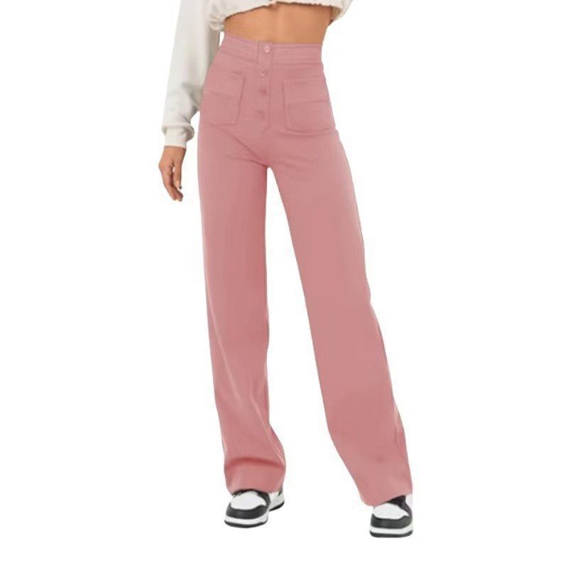 Damen Hochtaillierte weite Hose mit Knopfleiste und aufgesetzten Taschen Drune