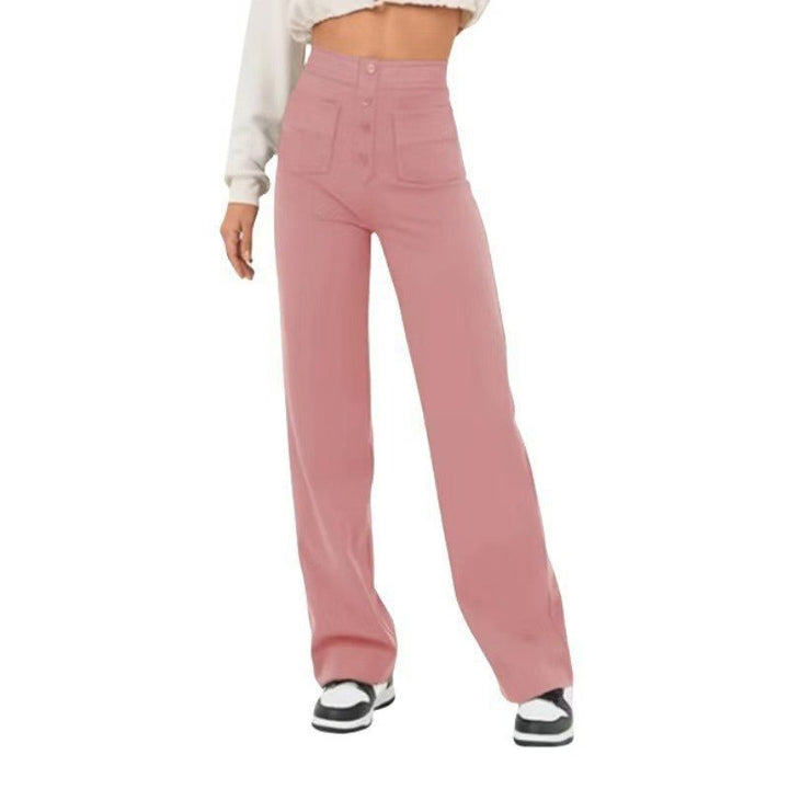 Damen Hochtaillierte weite Hose mit Knopfleiste und aufgesetzten Taschen Drune