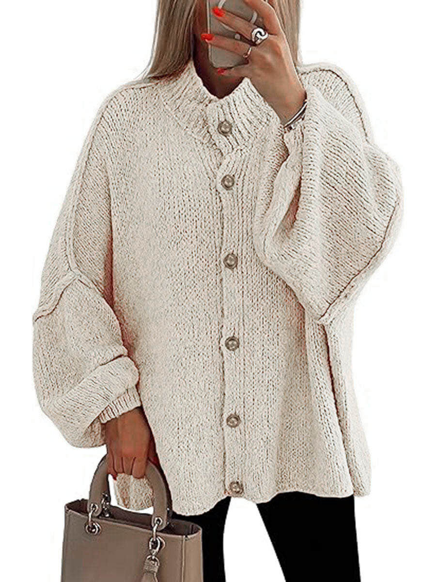 Damen oversized Strickjacke mit Knopfverschluss Drune