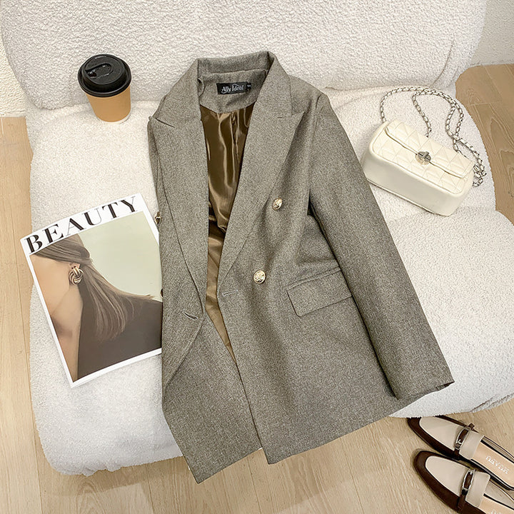 Damen Eleganter Double-Breasted Blazer Drune