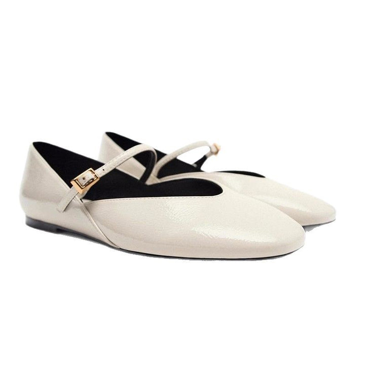 Damen nan elegante Lack-Mary-Jane-Ballerinas mit feiner Metallschnalle und spitzer Vorderkappe Drune
