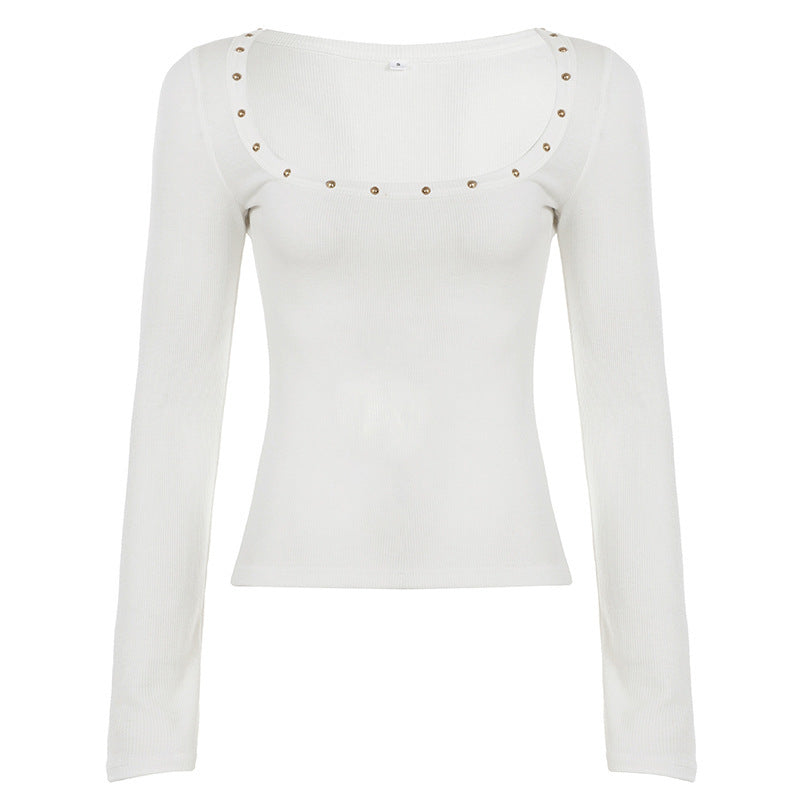 Damen Figurbetontes Wickel-Longsleeve mit tiefem V-Ausschnitt und floraler Seitenapplikation Drune