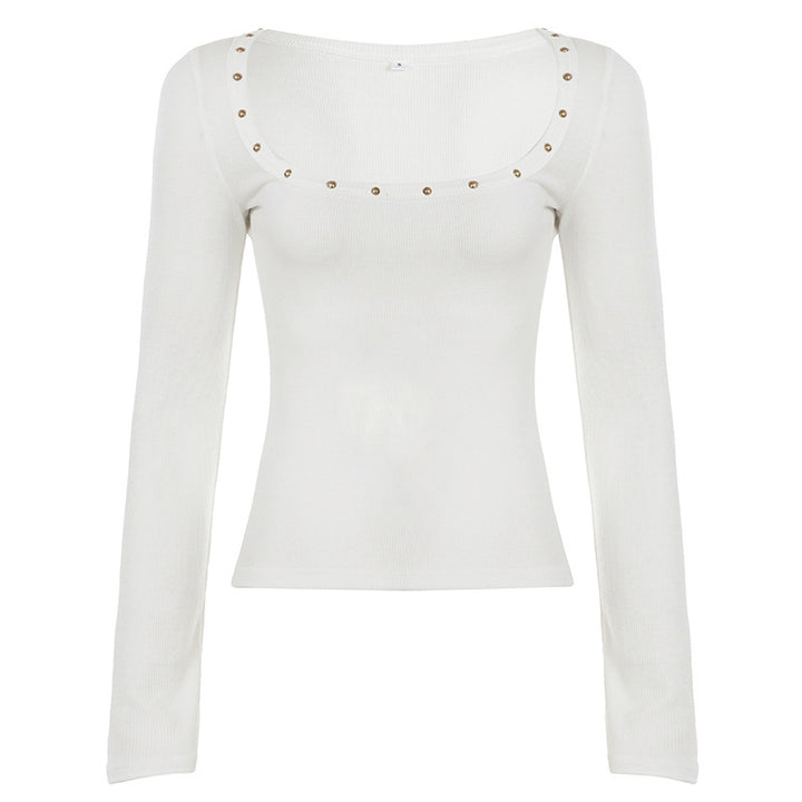 Damen Figurbetontes Wickel-Longsleeve mit tiefem V-Ausschnitt und floraler Seitenapplikation Drune