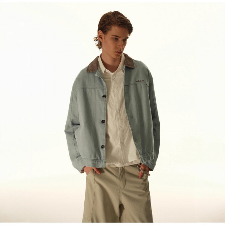 Herren Boxy-Canvas-Jacke mit Cordkragen und verdeckter Knopfleiste Drune