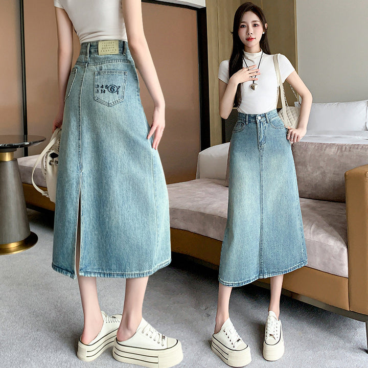 Damen Denim-Maxi-Rock mit seitlichem Schlitz Drune