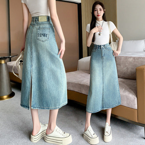Damen Denim-Maxi-Rock mit seitlichem Schlitz Drune