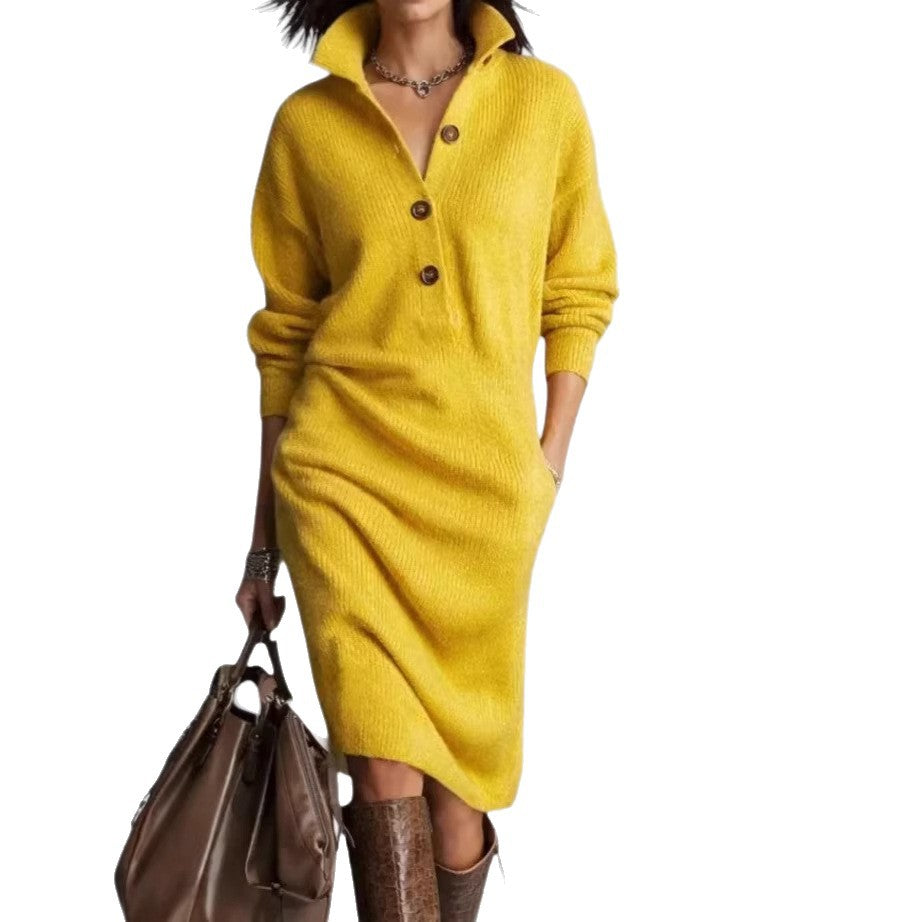 Damen Bequemes Strickkleid mit Knopfdetails