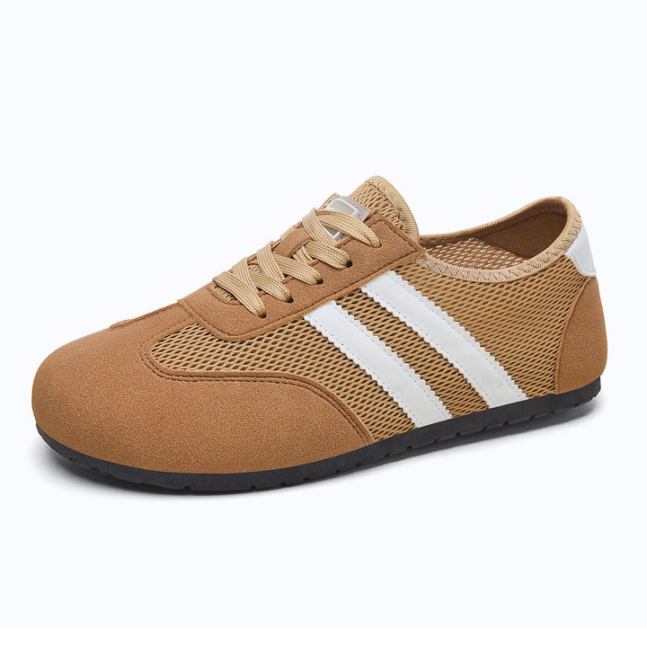 Damen nan retro-sportlicher Low-Top Sneaker mit atmungsaktivem Mesh, Veloursüberzügen und rutschfester Gummilaufsohle Drune