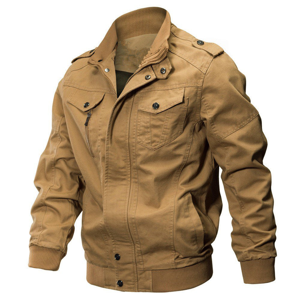Herren Militärisch inspirierte Canvas-Übergangsjacke mit Stehkragen und Epauletten Drune