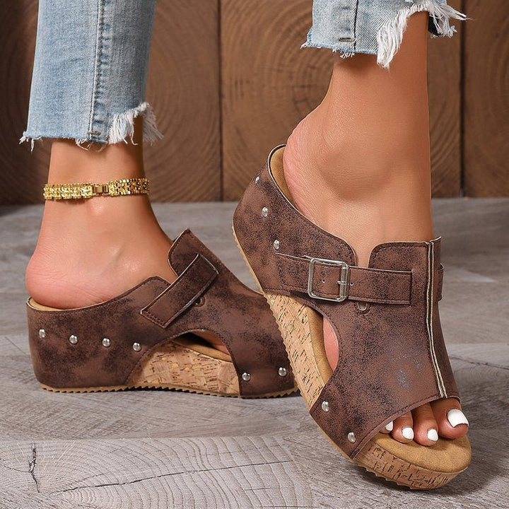 Damen modische Clogs mit verstellbarer Schnalle und korkähnlicher Sohle Drune