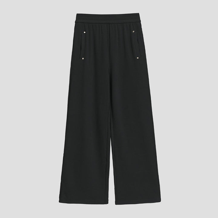 Damen Weite Satin-Loungehose mit elastischem Bund und Eingrifftaschen Drune