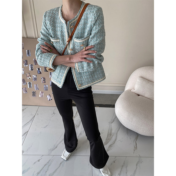 Damen Elegante Bouclé-Jacke mit Schmuckknöpfen Drune