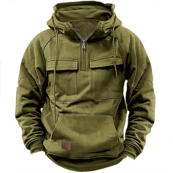 Herren nan Utility Kapuzenpullover mit aufgesetzten Brusttaschen und halbem Reißverschluss Drune