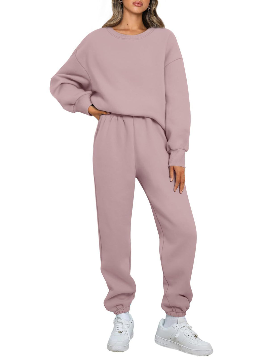 Damen nan gemütliches zweiteiliges Lounge-Set aus French-Terry mit Oversize-Sweatshirt und taillierter Jogginghose Drune