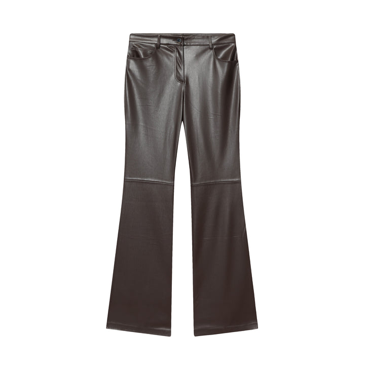 Damen nan weit geschnittene Kunstleder‑Flarehose mit Teilungsnähten und aufgesetzten Gesäßtaschen Drune