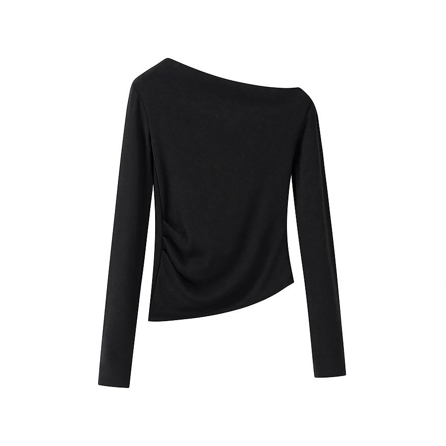 Damen Asymmetrisches One-Shoulder Langarmshirt mit Raffung Drune
