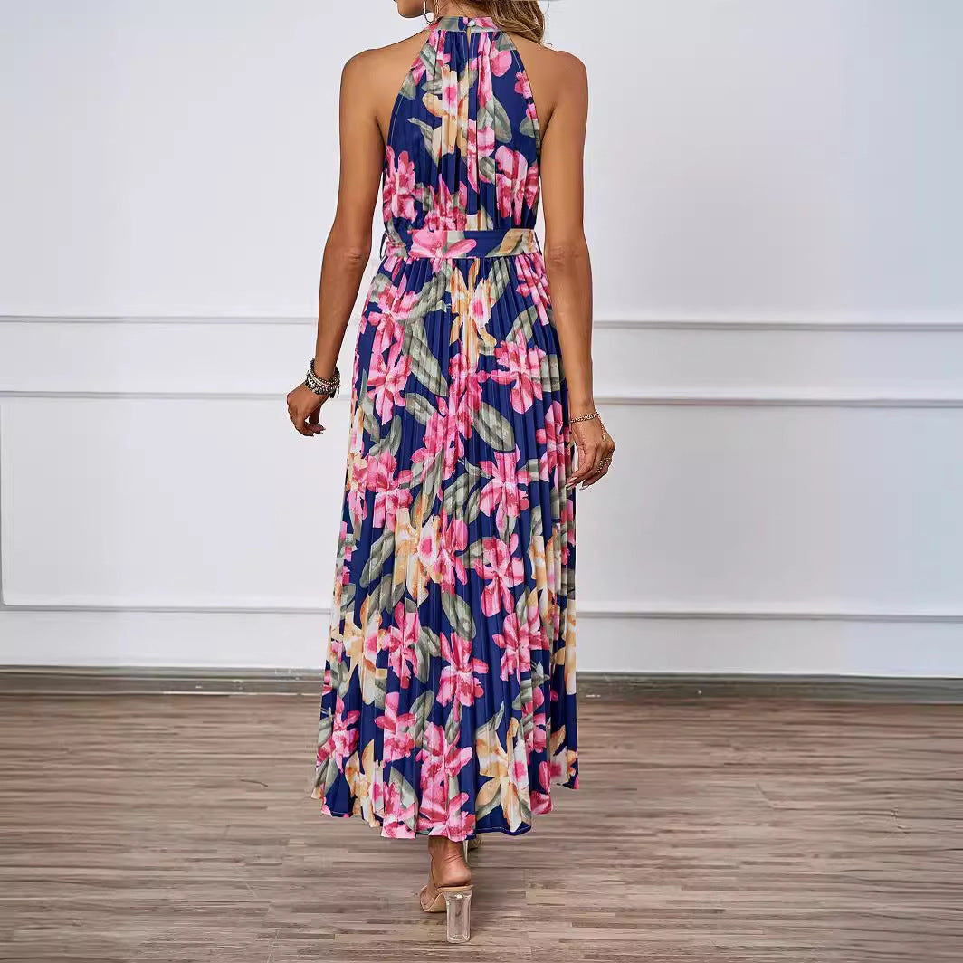 Damen Maxikleid mit detaillierter Plisseeverarbeitung und schickem Bindegürtel Drune