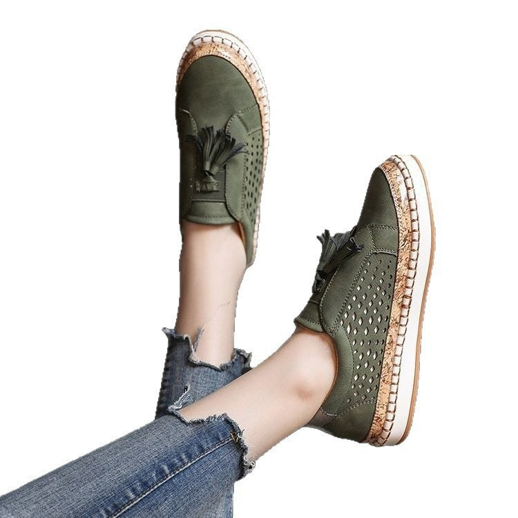Damen Slip-On Espadrille-Loafer mit Quasten, perforiertem Obermaterial und Kork-Plateau Drune