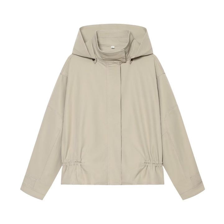 Damen Leichte Kapuzenjacke mit Tunnelzug-Taille und verdeckter Reißverschlussleiste Drune