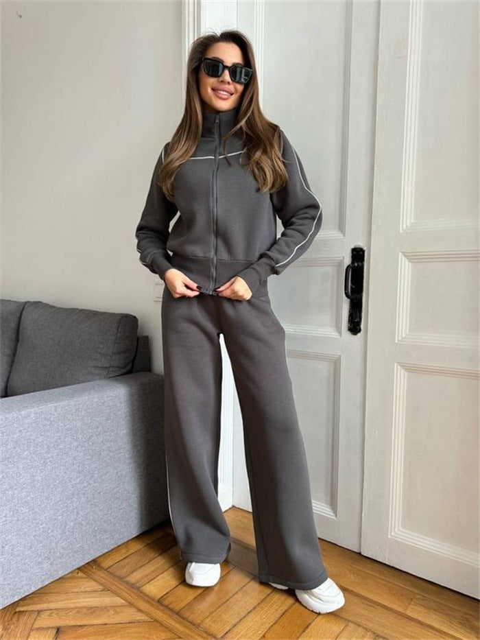 Damen Zweiteiliges Jogginganzug-Set mit Stehkragen, Kontrastpaspel und weitem Bein Drune