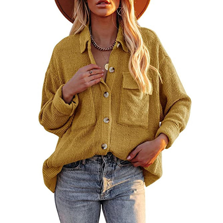 Damen Oversize-Feinstrick-Hemdjacke mit Knopfleiste und Brusttaschen Drune