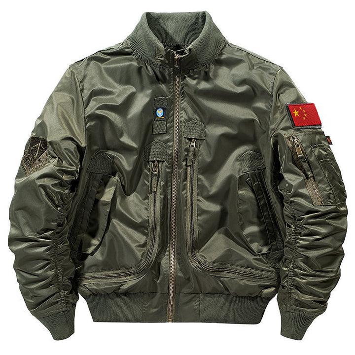 Herren  urbane Bomberjacke im Fliegerstil mit mehreren Reißverschluss- und Kletttaschen Drune