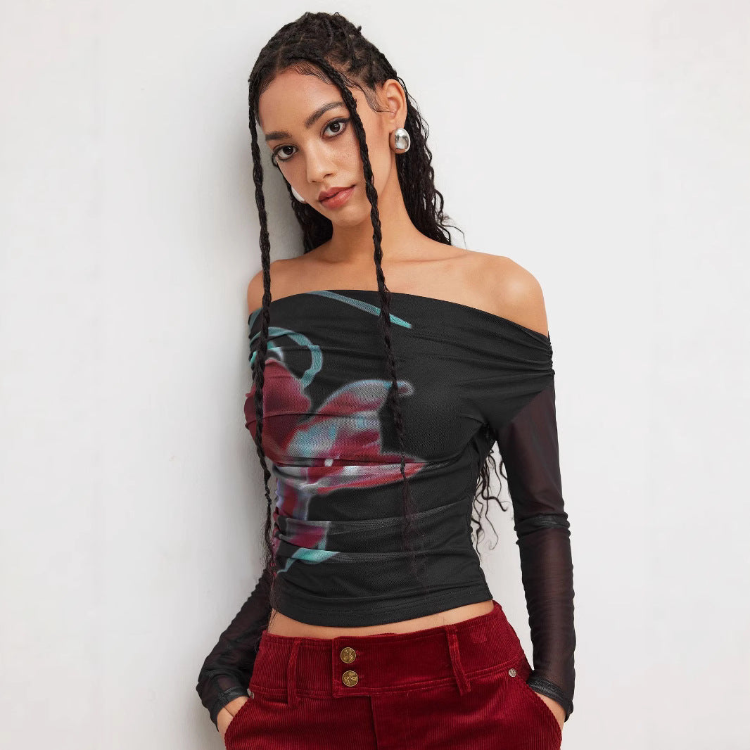 Damen Trendy Shirt mit transparenten Ärmeln Drune