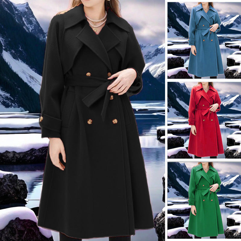 Damen eleganter Trenchcoat mit doppelter Knopfleiste und tailliertem Schnitt Drune