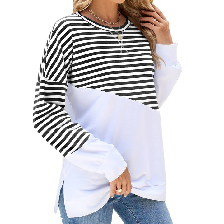 Damen lässiges Sweatshirt mit gestreiftem Design und abgesetztem Saum Drune