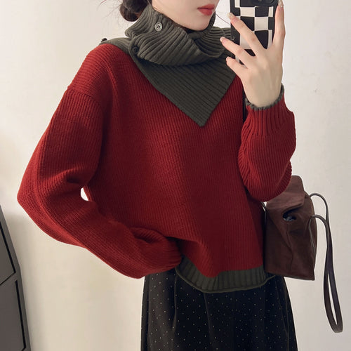 Damen Trendiger Strickpullover mit Kragen und Knopfdetail Drune