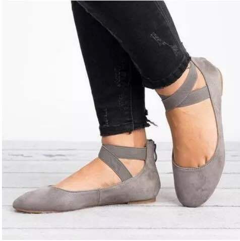 Damen elegante Ballerinas mit gekreuztem Riemen und weichem Obermaterial Drune