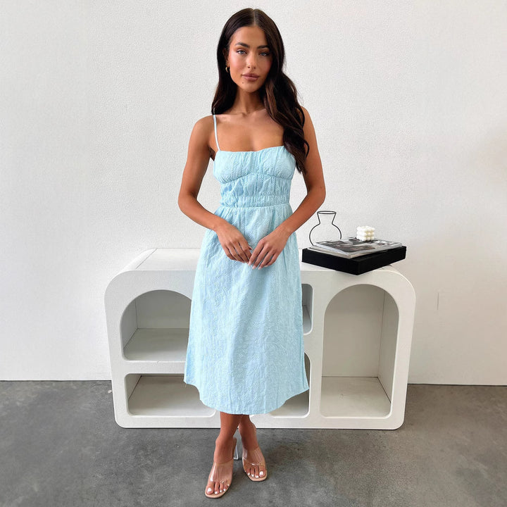 Damen Sommerliches Midi-Kleid mit verstellbaren Spaghettiträgern und Raffung Drune