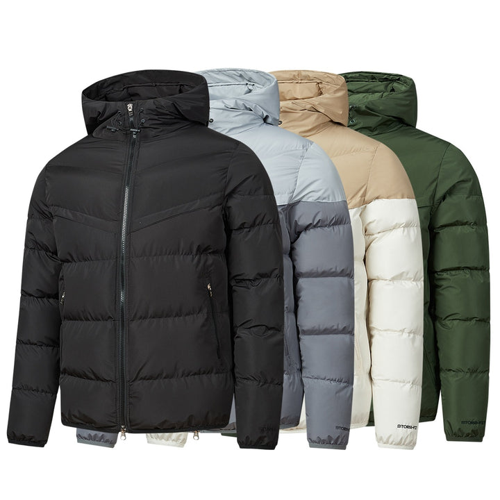 Herren Wattierte Kapuzen-Steppjacke mit Thermoisolierung, Zwei-Wege-Reißverschluss & verdeckten Reißverschlusstaschen Drune