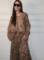 Damen weite Palazzo-Hose mit Paisley‑Print, elastischem Bund & Eingrifftaschen Drune