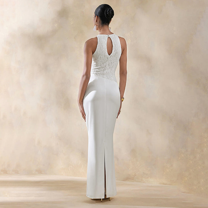 Damen Elegantes Hochzeitskleid mit Spitzenoberteil und gerafftem Saum Drune