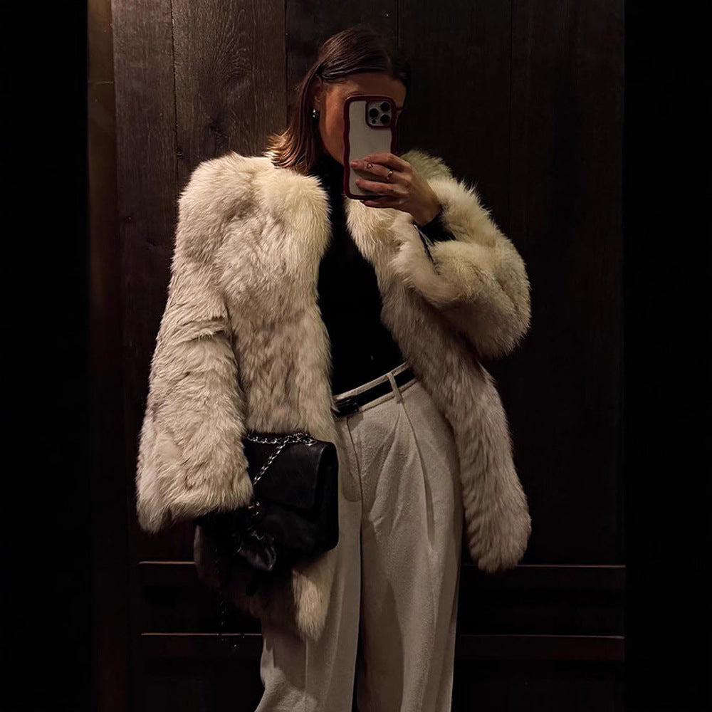 Damen Boxy-Kunstpelzjacke mit strukturierter Shag‑Optik und voluminösem Schalkragen Drune