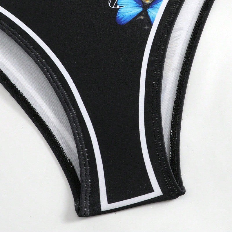 Damen Einteiler Badeanzug mit schickem Wickelrock und Butterfly-Motiv Drune