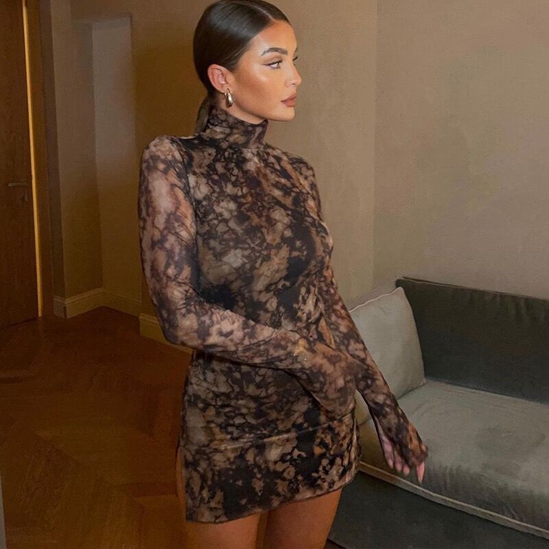 Damen Figurumspielendes Minikleid mit Spitzeneinsätzen und hohem Schlitz Drune