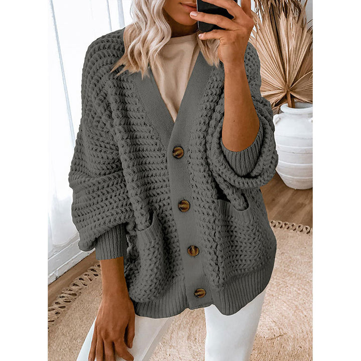 Damen Strickjacke mit dicker Textur und Knopfdetails Drune