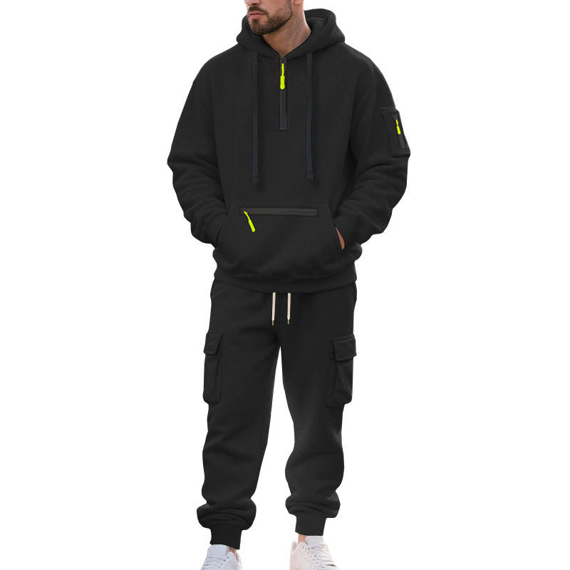 Herren Urbane Cargo-Jogging-Set mit Utility-Hoodie, Reißverschluss-Details und Cargo-Joggers Drune