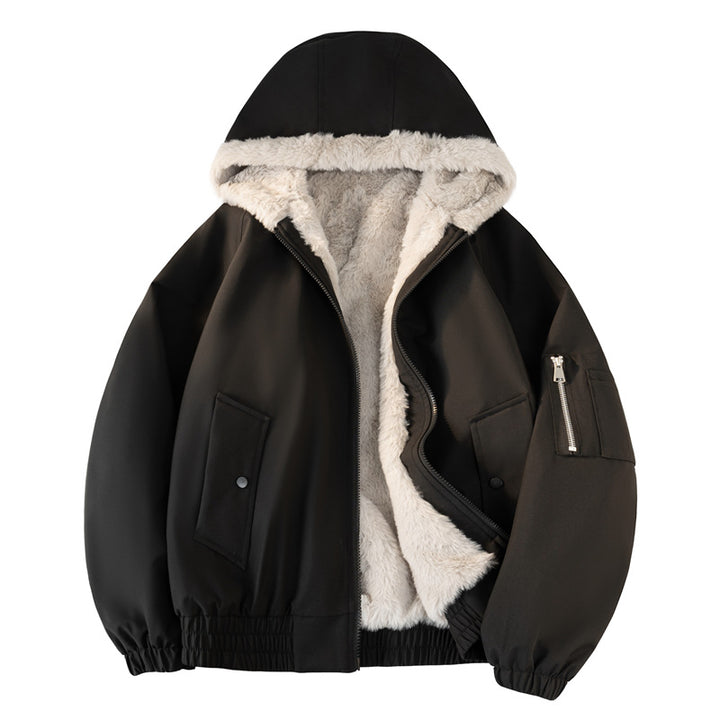 Herren Kapuzen-Bomberjacke mit Teddyfutter, wasserabweisender Außenhülle und Utility-Taschen Drune