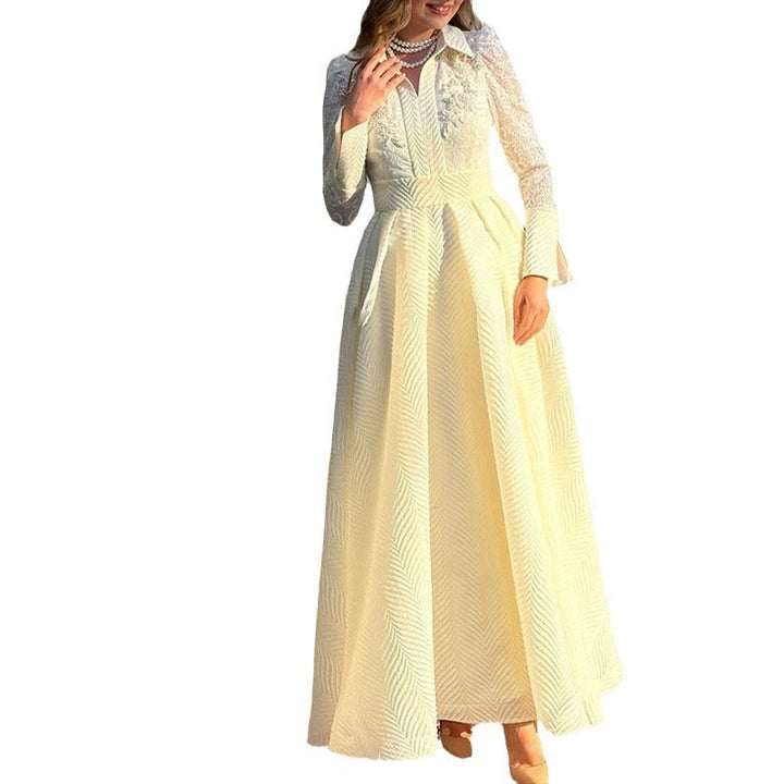 Damen Elegantes Maxikleid mit Spitzenärmeln und Taillengürtel Drune