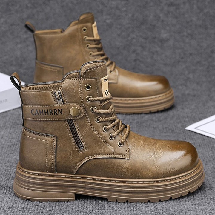 Herren robuste Lederoptik Combat-Boots mit seitlichem Reißverschluss und gepolsterter Plateausohle Drune