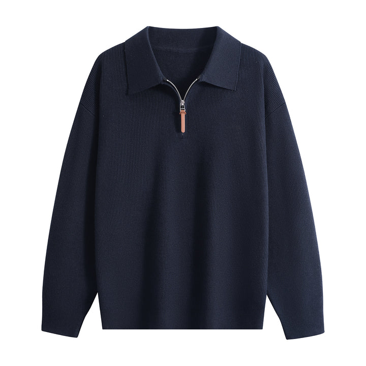 Damen Oversize Rippstrick-Pullover mit Polokragen & Kurz‑Zip Drune
