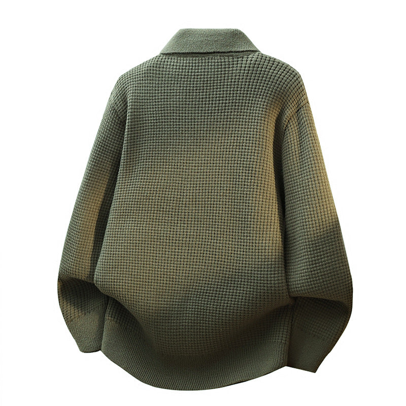 Herren Grobstrukturierte Hemdjacke-Strickcardigan mit Waffelstruktur, Hemdkragen & aufgesetzten Taschen Drune