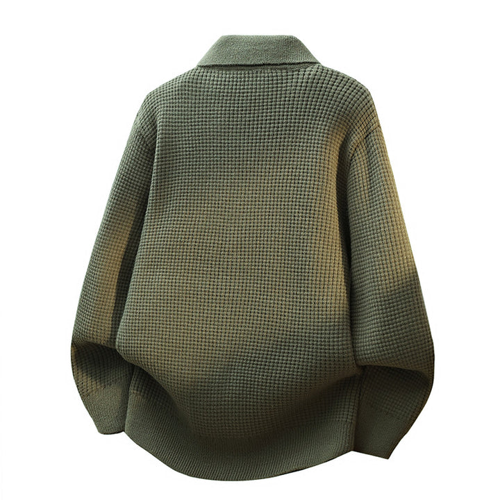 Herren Grobstrukturierte Hemdjacke-Strickcardigan mit Waffelstruktur, Hemdkragen & aufgesetzten Taschen Drune