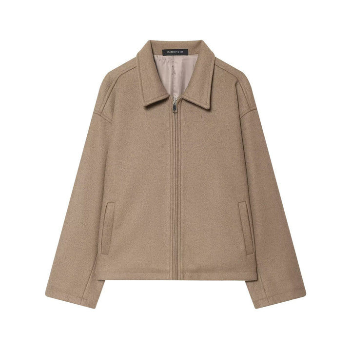 Damen Oversize Wollmix-Boxyjacke mit durchgehendem Reißverschluss und Eingrifftaschen Drune