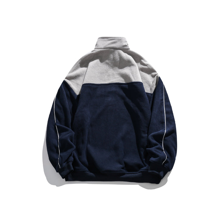 Unisex Fleece-Halbzip-Pullover mit hohem Kragen, Raglanärmeln und Kontrastpaneelen Drune
