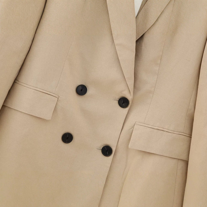 Damen Doppelreihiger Longline-Blazer mit strukturiertem Tailoring und verlängertem Saum Drune